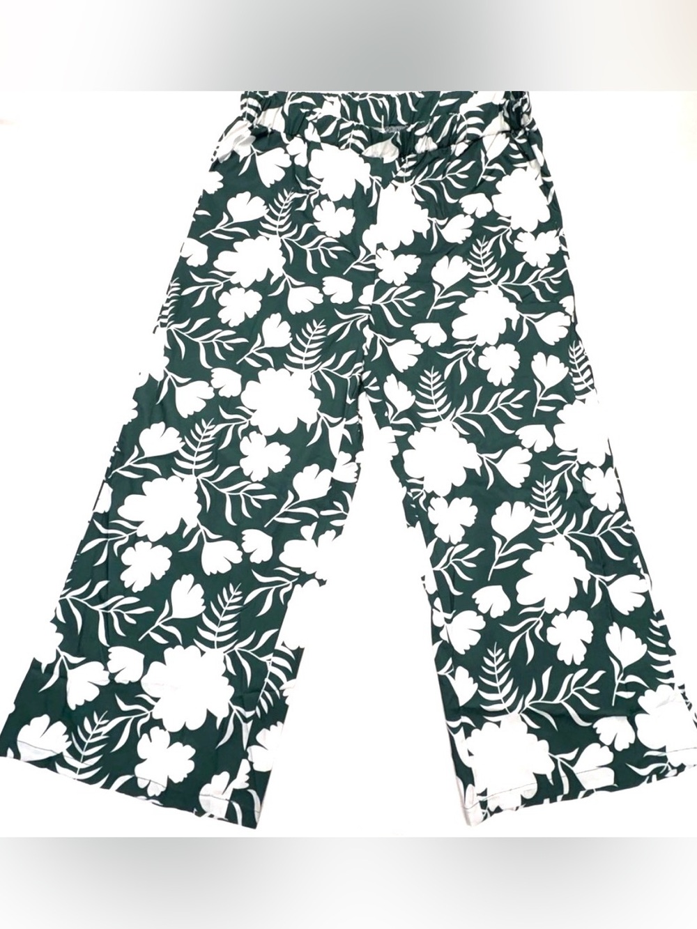 ECOWISH Green Floral Wide Leg Palazzo Pants Comfort Waist 3XL NWOT
